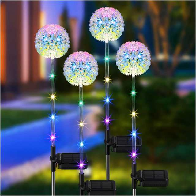 アウトドア ガーデンソーラーライト タンポポソーラーガーデンライト4組 16個のカラーLED付き 芝生 庭 ガーデン 装飾用 防水 ソーラーフラワーライト アウトドア クリスマス装飾